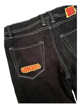 Empyre Black Kids Jeans with Yellow-Orange Logo Patches